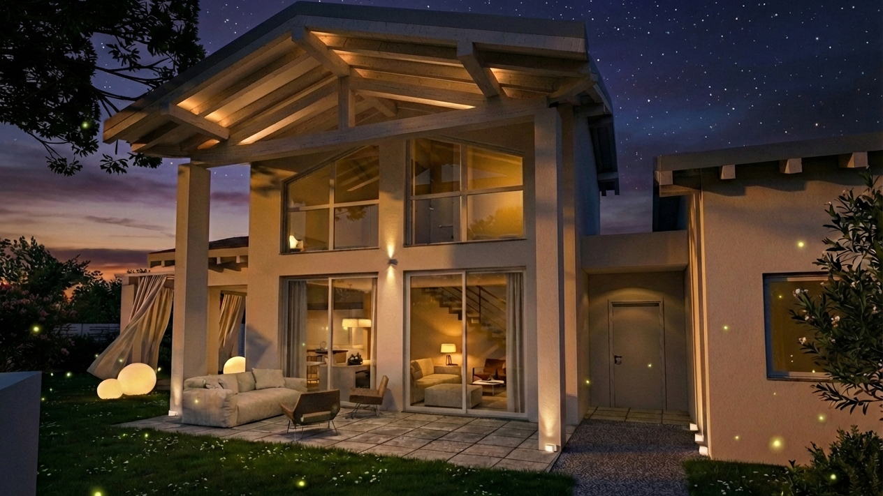 Render notturno di Villa S